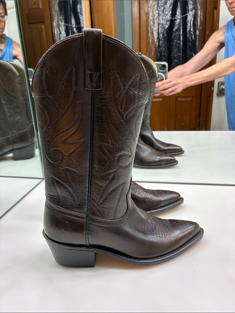ACME VINTAGE BROWN LEATHER WESTERN WOMEN PULL ON BOOTS SIZE 6.5 B